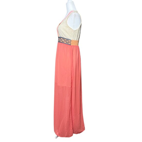 Flying Tomato Maxi Dress Size Medium V-neck Sleeveless Coral Boho Peasant Beach - Picture 8 of 14